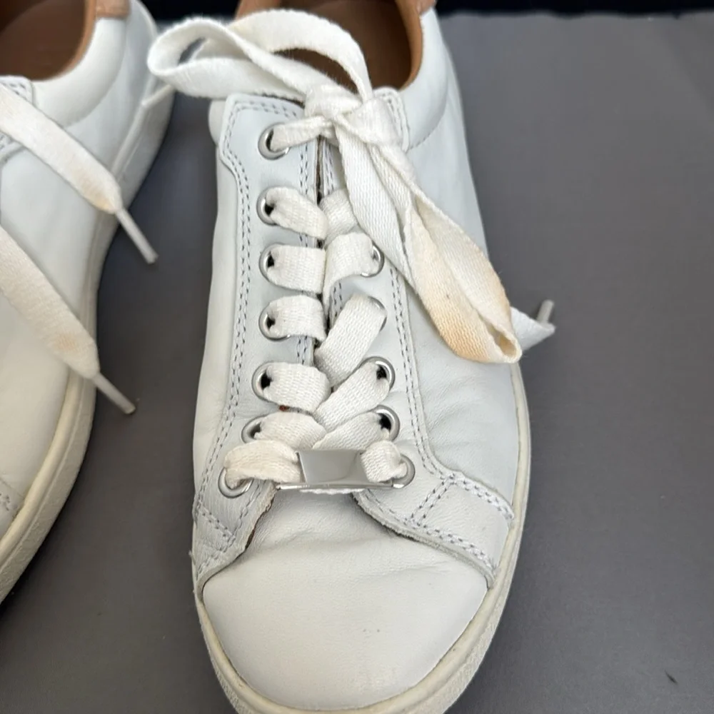 Ugg White Leather Sneakers with‎ Tan Accents women’s size 6
